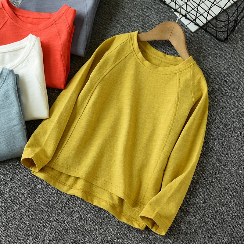 Áo phông trẻ em bằng tre dài Áo phông bé trai và bé gái cotton cổ tròn Áo pull trẻ em mùa thu mới áo phông sexy cho bé 