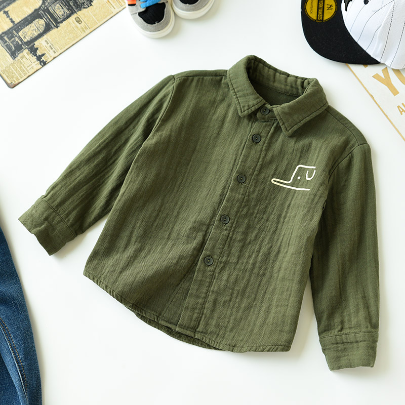 Áo sơ mi cotton cotton hai lớp cho bé trai và bé gái áo dài tay sơ mi dài tay bé trai 