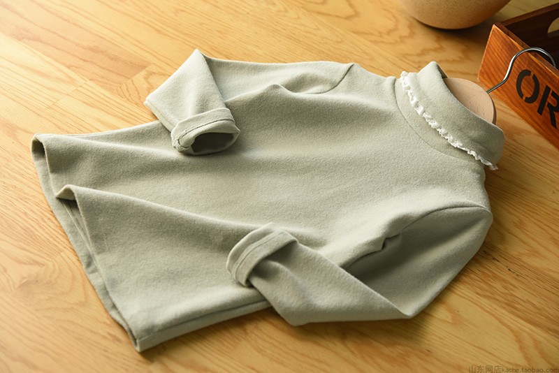 Áo thun cotton dày co giãn trẻ em cổ cao áo thun đáy quần ren bên bé trai mùa thu mới cửa hàng quần áo trẻ em