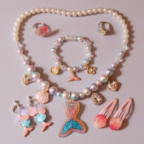 Girls children baby girl jewelry human fish tail imitation pearl necklace bracelet earrings set birthday gift