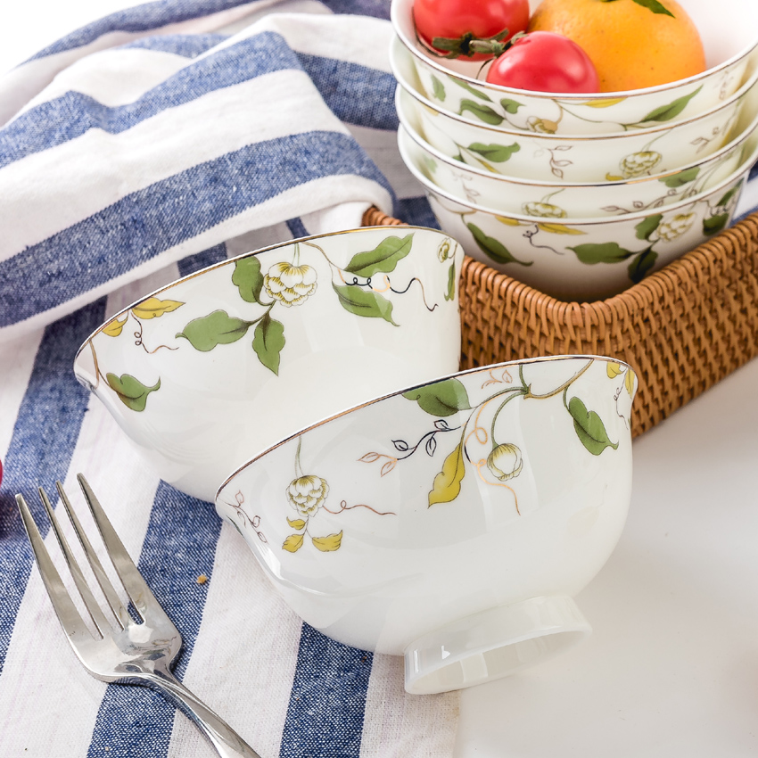 Bone china Champs Elysees 5 6 7 inch high foot bowl High foot small rice bowl Rice porridge bowl Anti-scalding household ceramic bowl