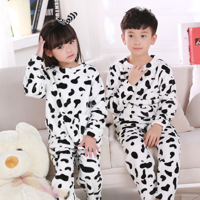 Child Sleepwear Autumn Winter Flannel Boy Baby Cow's Home Conserved Suit Toddler Girl Coral Suede Pajamas