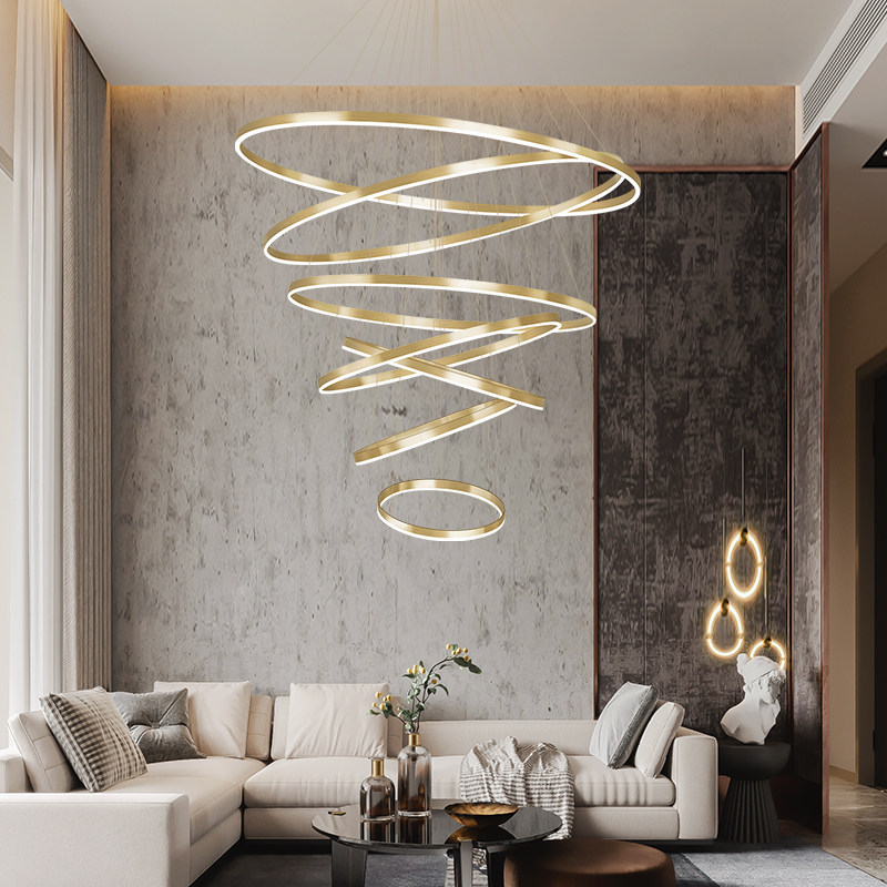 Light luxury living room chandelier modern simple hall lamp creative duplex building circular atmospheric staircase chandelier fixtures net red