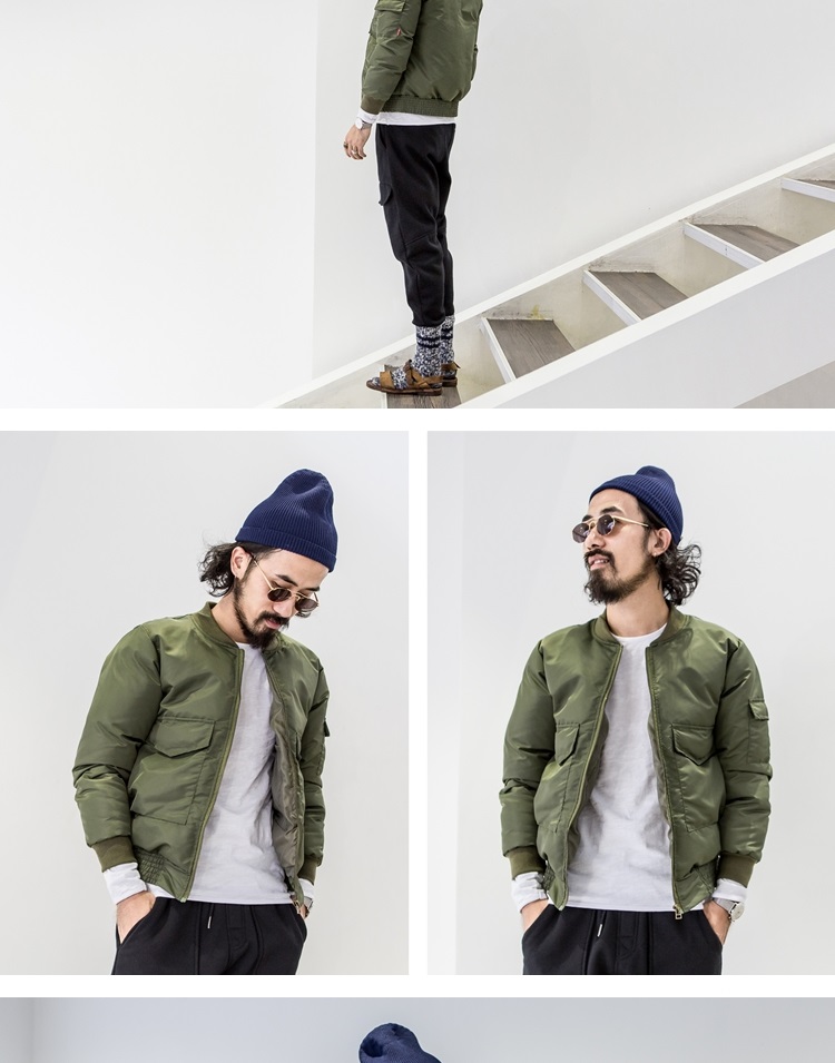 Tide thương hiệu mùa đông nam Nhật Bản đơn giản quần áo cotton màu rắn thanh niên cổ áo dụng cụ túi áo sơ mi giản dị áo khoác bóng chày bomber