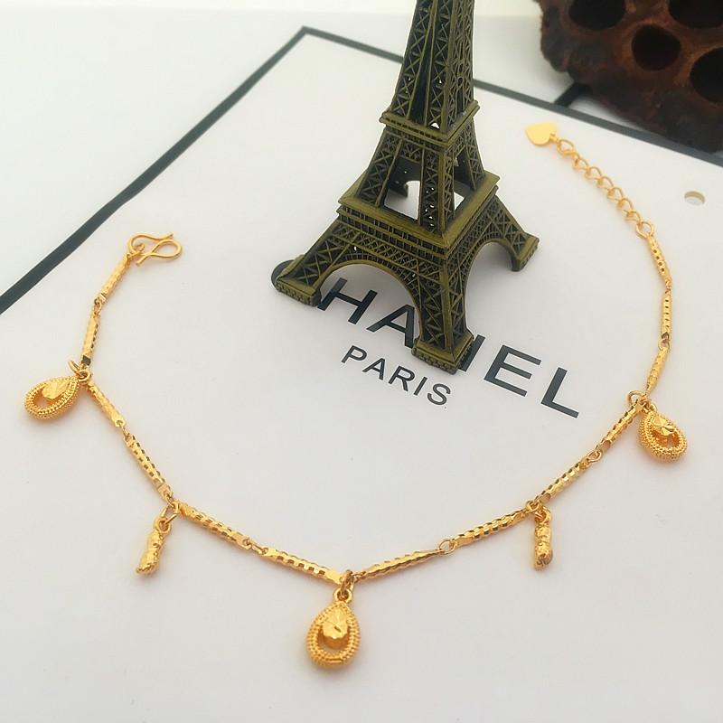 Mới đồng xu mạ vàng 24K Vòng chân vương miện giọt nước đa năng cát vàng trang sức vòng chân điều chỉnh thời gian dài không phai phụ kiện thời trang nữ