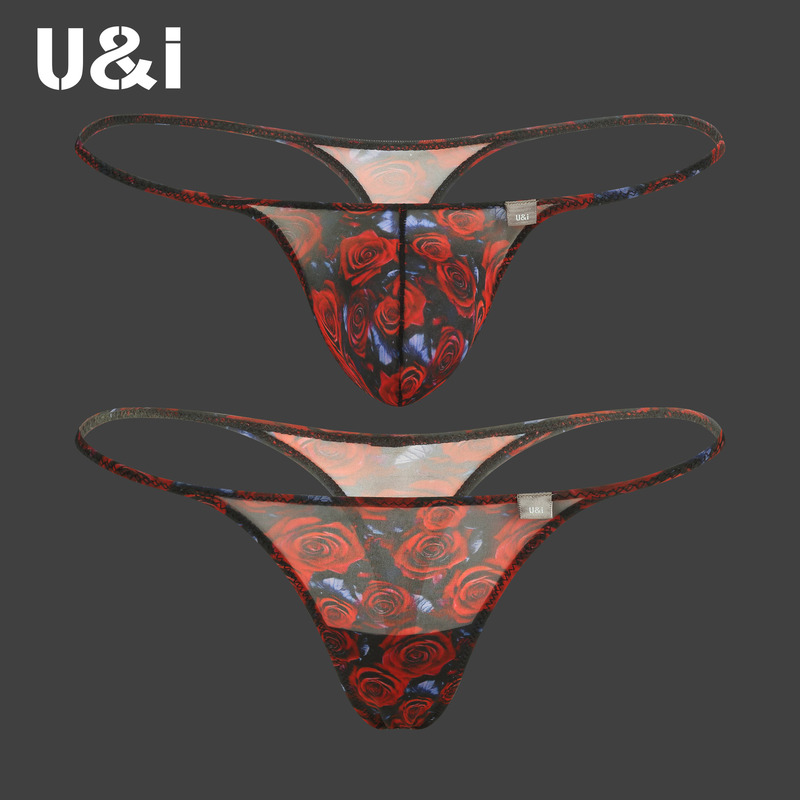 U＆I Sexy Couple Thong Underwear for Men and Women, Tight-Fitting, Ultra-Thin, Transparent, 50g Elastic, Breathable, Rose Flower Protruding Underwear