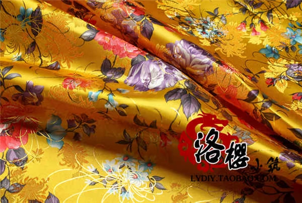 Vải thổ cẩm, trang phục, quần áo trẻ em Hanfu, vải kimono, sườn xám COS, vải satin, hoa mẫu đơn lụa vàng - Vải vải tự làm