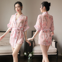 Sexy pajamas sexy lingerie women Spring and Summer chiffon Ice Silk robe hot uniform Sao pajamas retro Japanese kimono