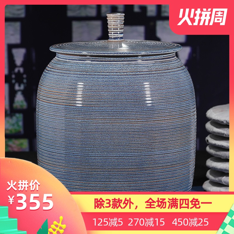 Jingdezhen ceramic checking coarse pottery tea canister receives pot seal tea cake big detong puer tea cake