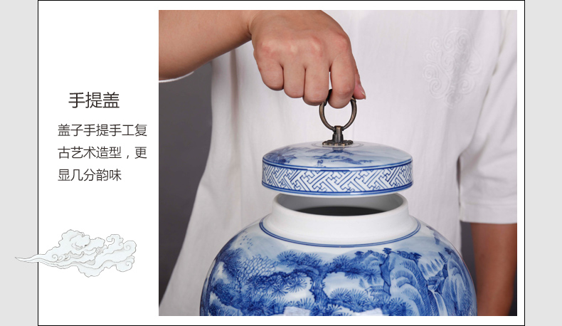 Jingdezhen blue and white landscape complete ceramic pot home furnishing articles sitting room TV ark, porcelain decoration