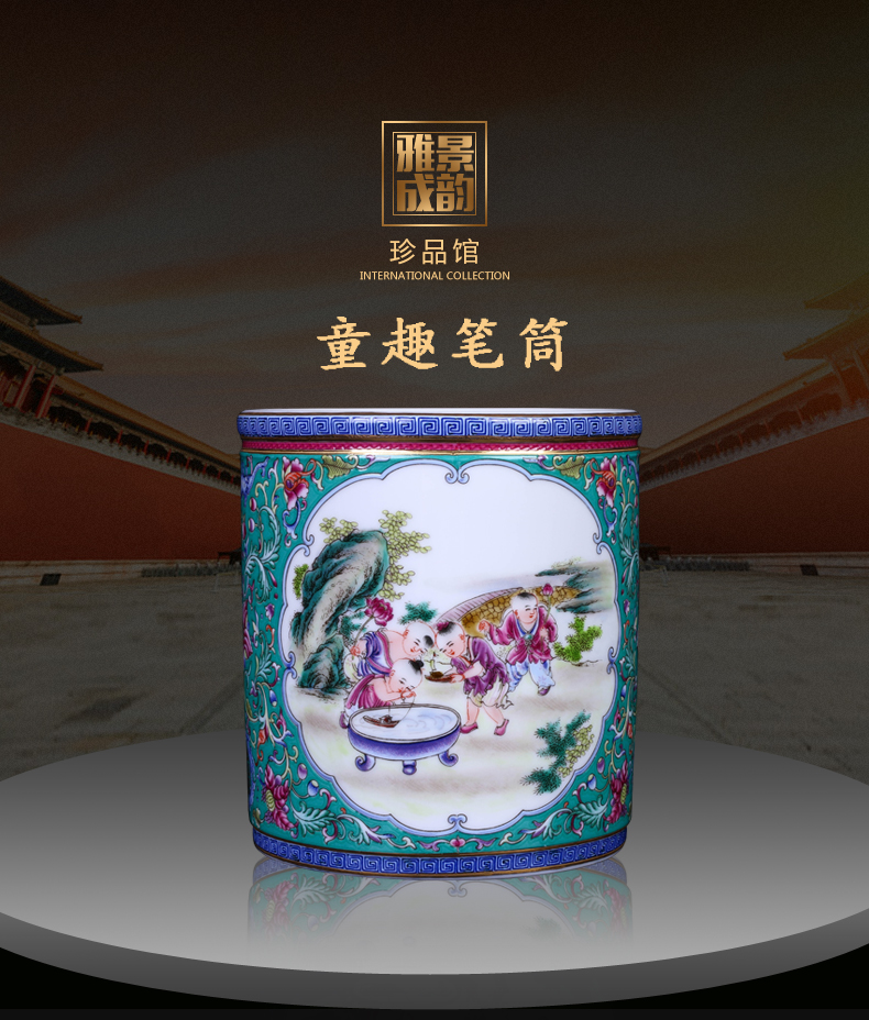 Restoring ancient ways of jingdezhen ceramic powder wariety pen container office furnishing articles home decorative arts and crafts opening gifts head