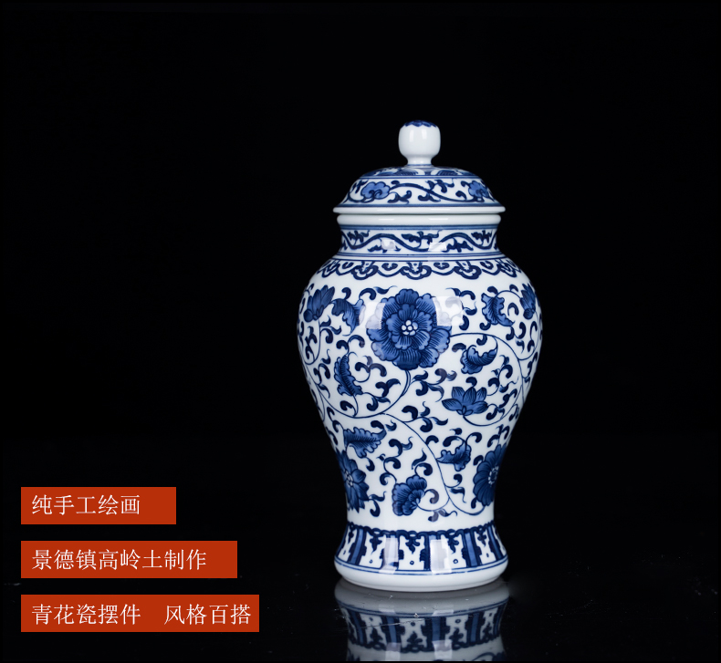 Blue and white porcelain of jingdezhen ceramics bound lotus flower general pot small tea caddy fixings furnishing articles home sitting room tea table