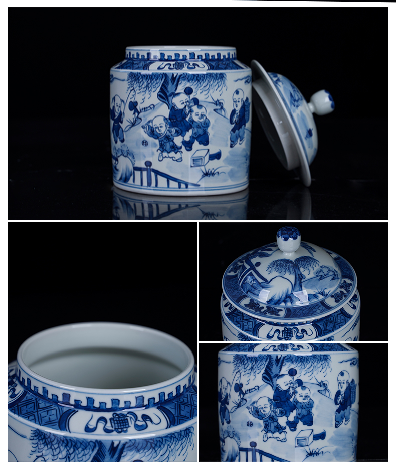 The New Chinese blue and white porcelain of jingdezhen ceramic tong qu caddy fixings general storage tank large place to live in the living room