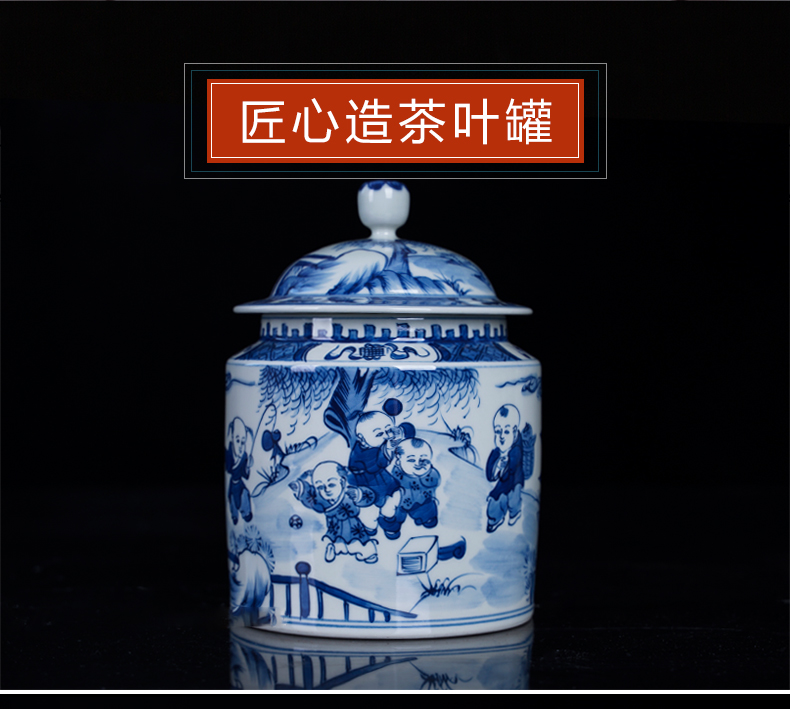 The New Chinese blue and white porcelain of jingdezhen ceramic tong qu caddy fixings general storage tank large place to live in the living room