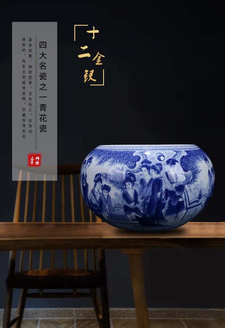 The New Chinese blue and white porcelain of jingdezhen ceramics Jin Lin 12 vents beauty figure sitting room adornment is placed TV ark