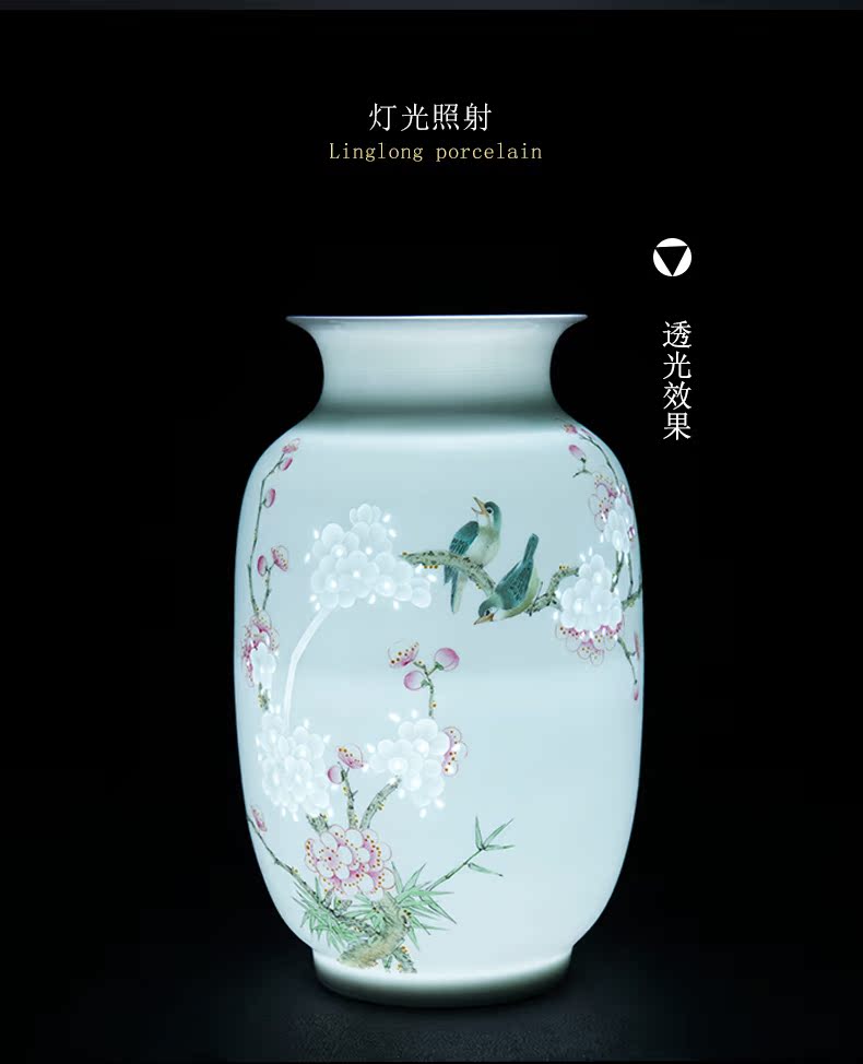 New Chinese style of jingdezhen ceramics pervious to light the name plum and the bamboo harbinger sitting room xuan porcelain vase household adornment furnishing articles