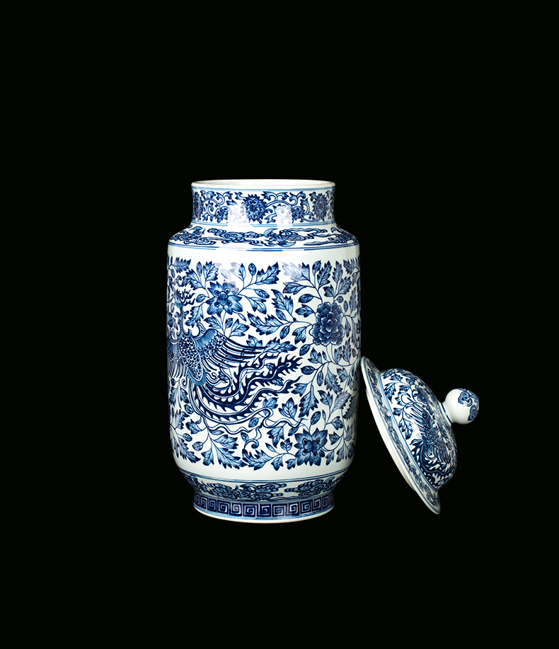 Blue and white porcelain of jingdezhen ceramics phoenix figure the general pot of home sitting room ground adornment porcelain crafts