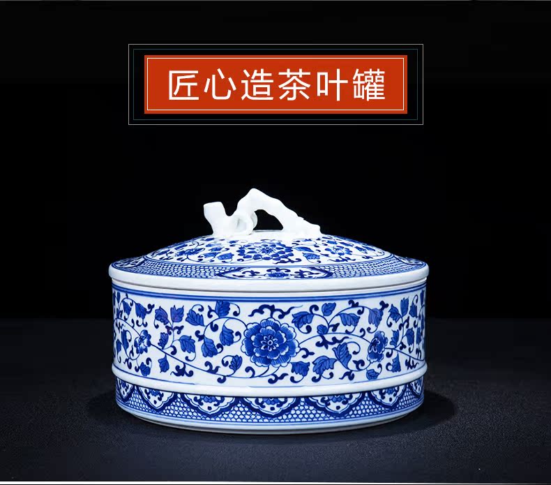 Blue and white porcelain of jingdezhen ceramics bound lotus flower storage tank large household caddy fixings POTS decoration furnishing articles