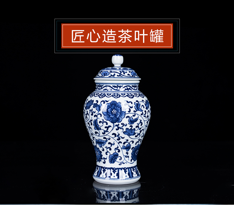 Blue and white porcelain of jingdezhen ceramics bound lotus flower general pot small tea caddy fixings furnishing articles home sitting room tea table