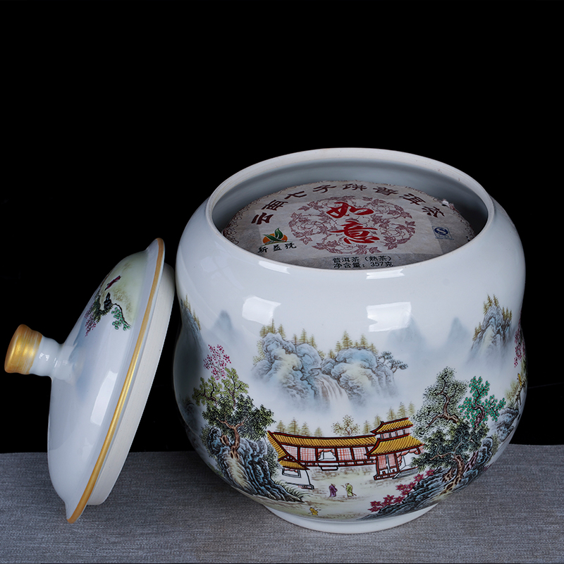 Jingdezhen ceramic new Chinese style pastel landscape caddy fixings furnishing articles home sitting room decorates the storage tank is large