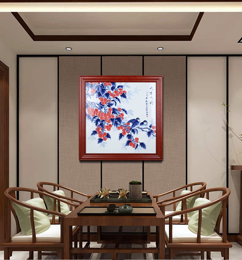 Jingdezhen ceramic prosperous adornment picture of new Chinese style household living room setting wall is blue and white porcelain porcelain plate painting