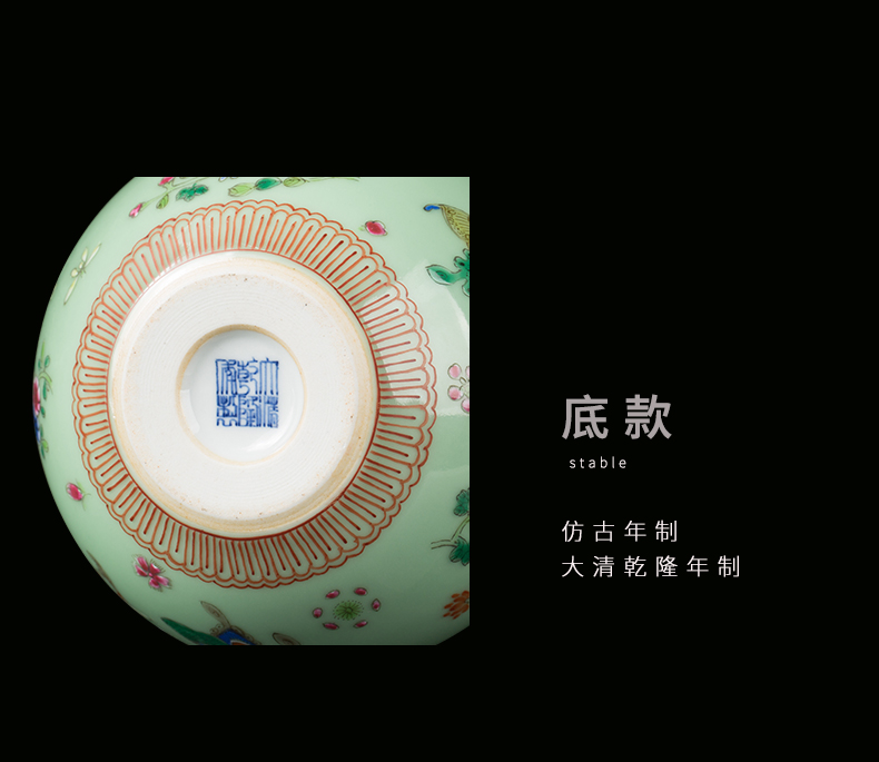 Jingdezhen ceramic pea green glaze hand - made butterfly vase decoration furnishing articles of new Chinese style household porcelain decoration in the sitting room