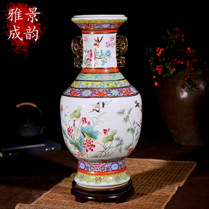 Jingdezhen ceramic antique vase of flowers and birds ears up fashion furnishing articles housewarming flower arranging landing crafts sitting room