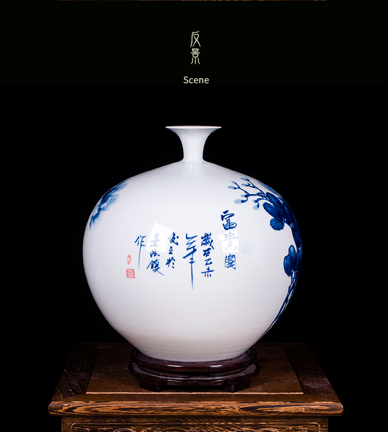 Jingdezhen blue and white peony vases, I and contracted hand - made ceramics decoration furnishing articles modern Chinese style living room