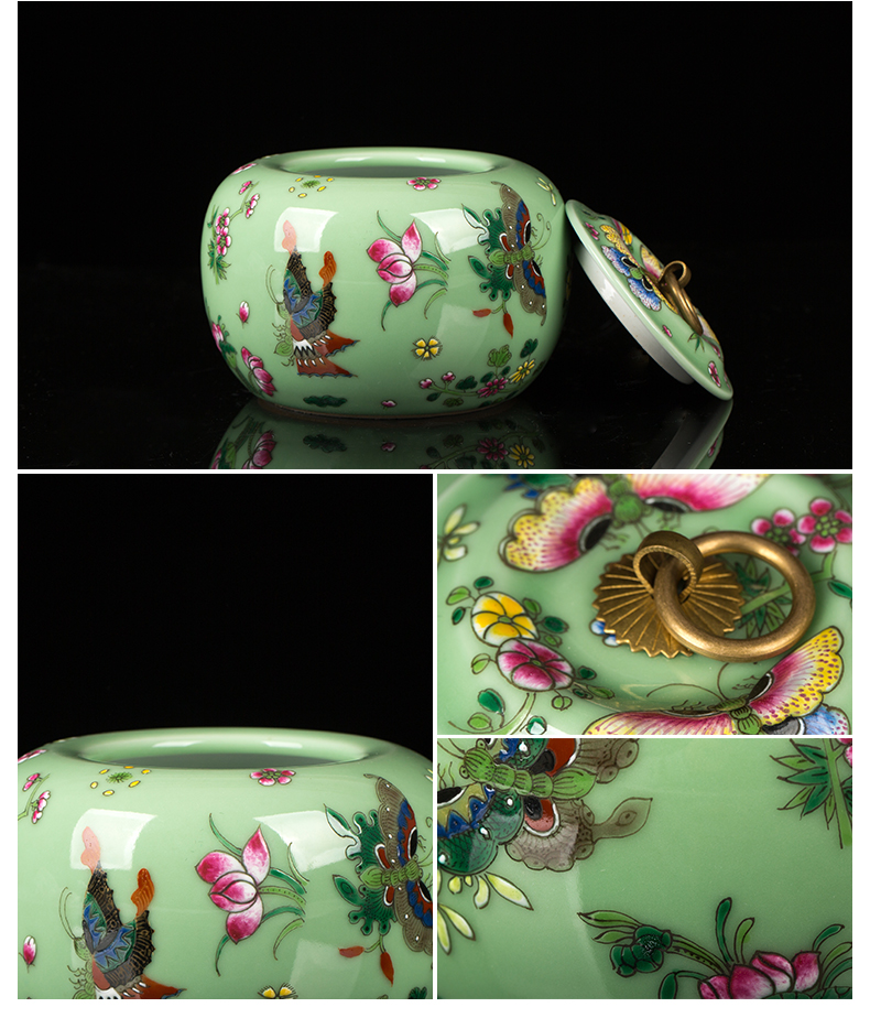 Jingdezhen ceramic pea green butterfly caddy fixings home furnishing articles general tea store canned POTS