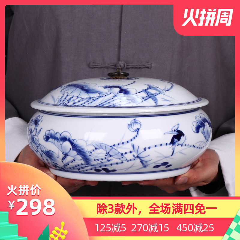 Blue and white porcelain of jingdezhen ceramics hand - made caddy fixings peulthai the seal pot of tea cake tea pot porcelain