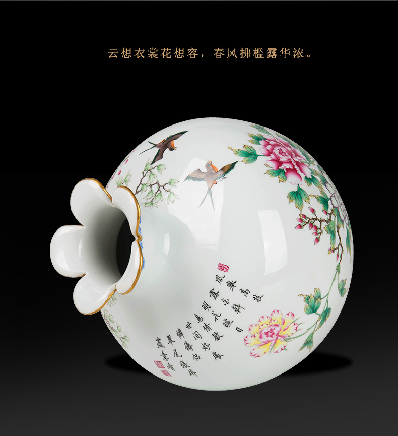 Jingdezhen porcelain enamel color peacock pomegranate bottle of flower vase decoration place to live in the sitting room of China