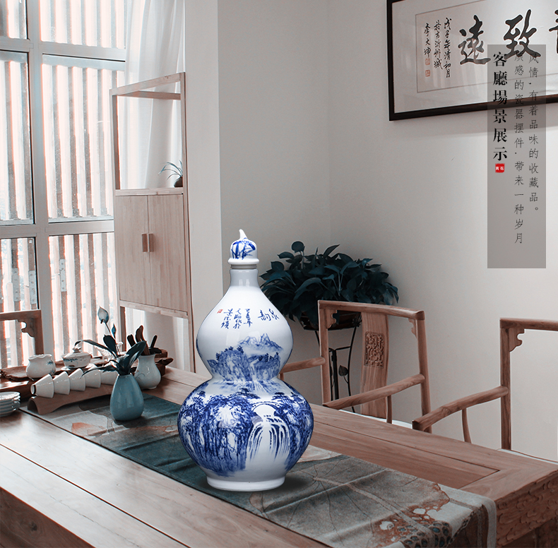 Jingdezhen ceramic stream of blue and white porcelain bottle gourd bottle decoration place to live in the sitting room porch porcelain decoration