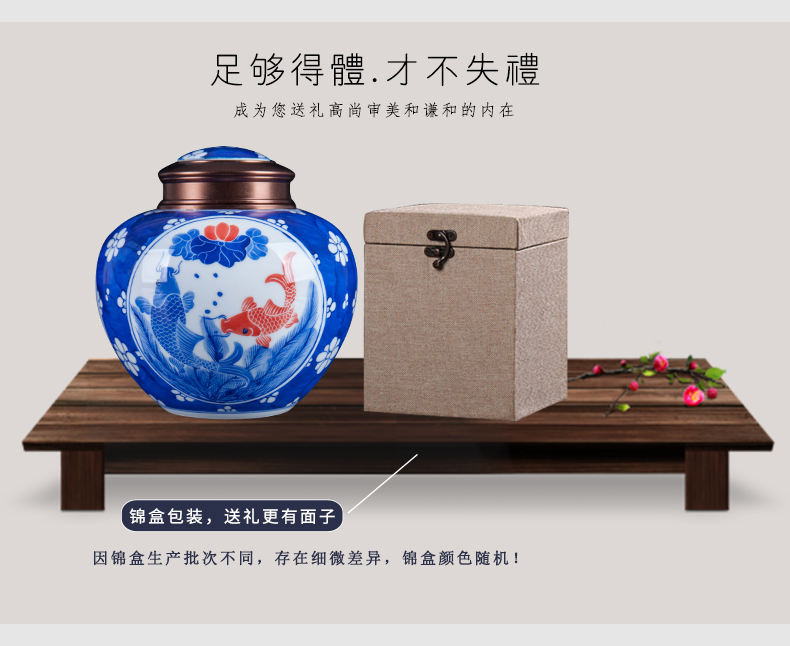 Blue and white porcelain of jingdezhen ceramics from year to year more loose tea caddy fixings storage teahouse tea as cans accessories furnishing articles