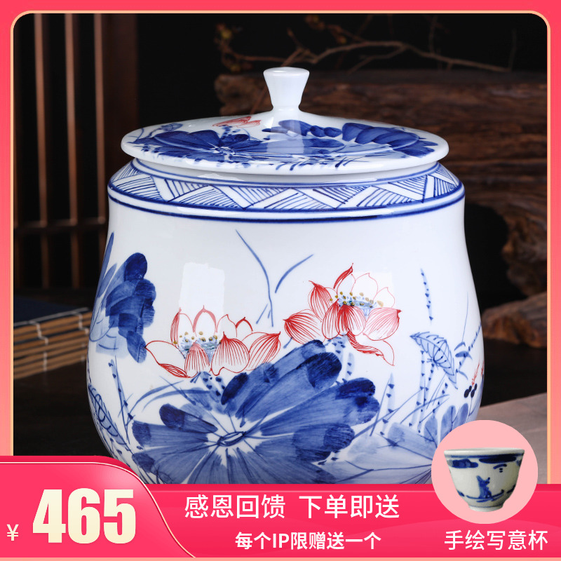 Jingdezhen ceramic large in blue and white porcelain tea pot of pu 'er tea boxes sealed storage tank