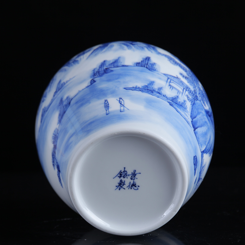 I and contracted scenery of blue and white porcelain of jingdezhen ceramics caddy fixings loose tea tea tea storage tank furnishing articles