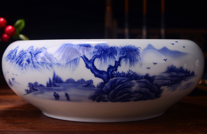 Jingdezhen ceramic blue and white porcelain cup tea accessories kung fu tea wash to wash to the writing brush washer from large tea furnishing articles