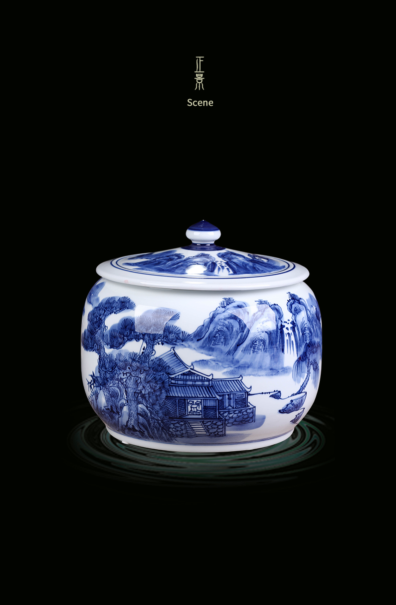 Jingdezhen ceramic hand - made with cover of blue and white porcelain decoration storage tank Chinese ceramic pot to receive furnishing articles large