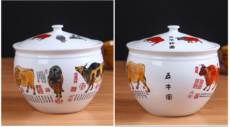 Jingdezhen ceramic five NiuTu storage canister to large household ceramic pot tea dry storage tanks