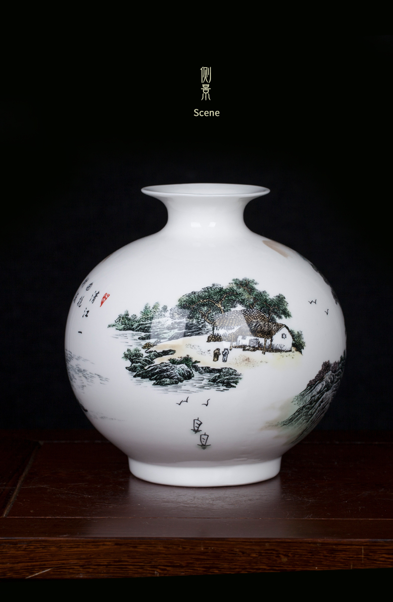 Jingdezhen ceramic landscape vase Chinese porcelain vase floret bottle porch decoration small place desktop sitting room