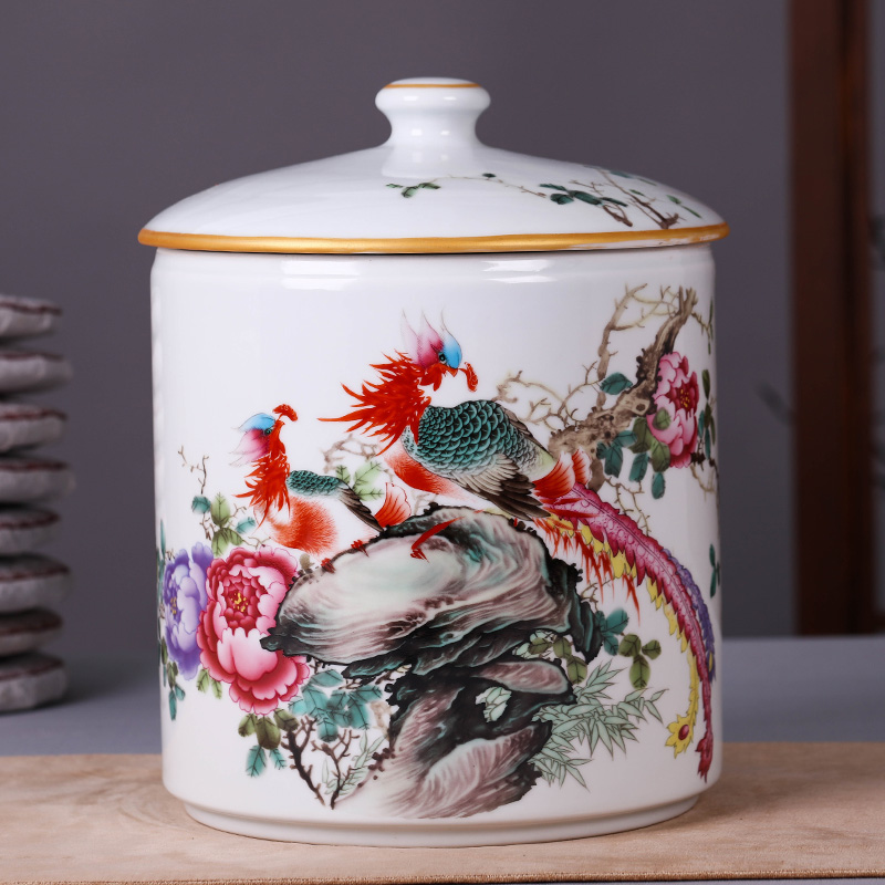 Jingdezhen ceramic household caddy fixings large seven loaves puer tea pot containing porcelain tea pot seal