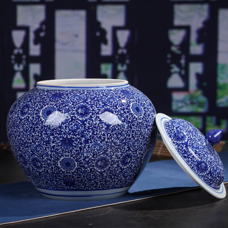 Retro pu 'er tea pot of blue and white porcelain of jingdezhen ceramics POTS in large tea seal pot gift box packaging