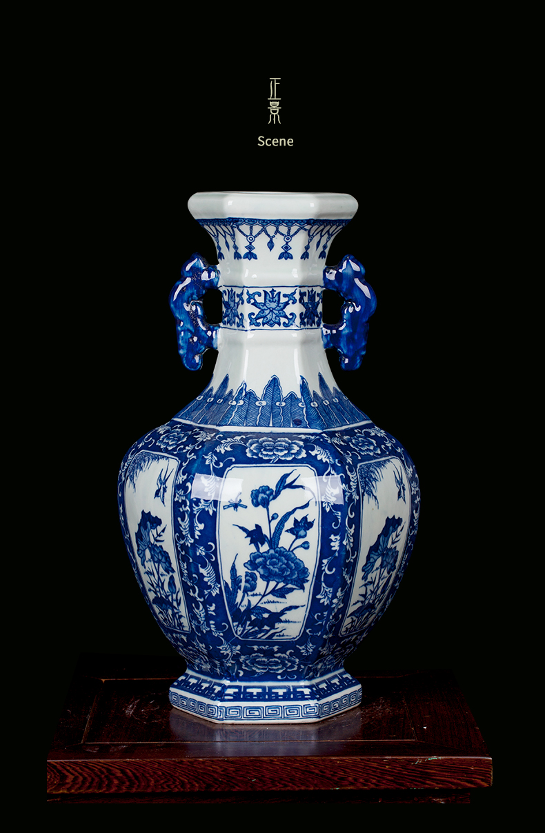 Jingdezhen ceramic archaize home sitting room flower vase of blue and white porcelain decorative furnishing articles rich ancient frame craft porcelain