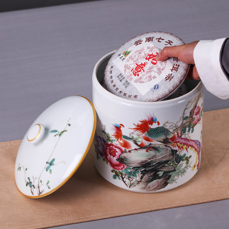 Jingdezhen ceramic household caddy fixings large seven loaves puer tea pot containing porcelain tea pot seal