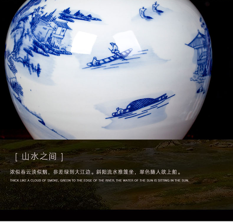 Jingdezhen blue and white landscape ceramic vase furnishing articles household act the role ofing is tasted, the sitting room porch TV ark adornment porcelain