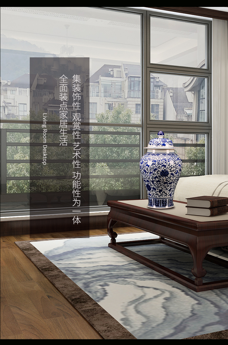 Jingdezhen ceramic general large jar of home sitting room ground flower arrangement of blue and white porcelain vase furnishing articles of Chinese style restoring ancient ways