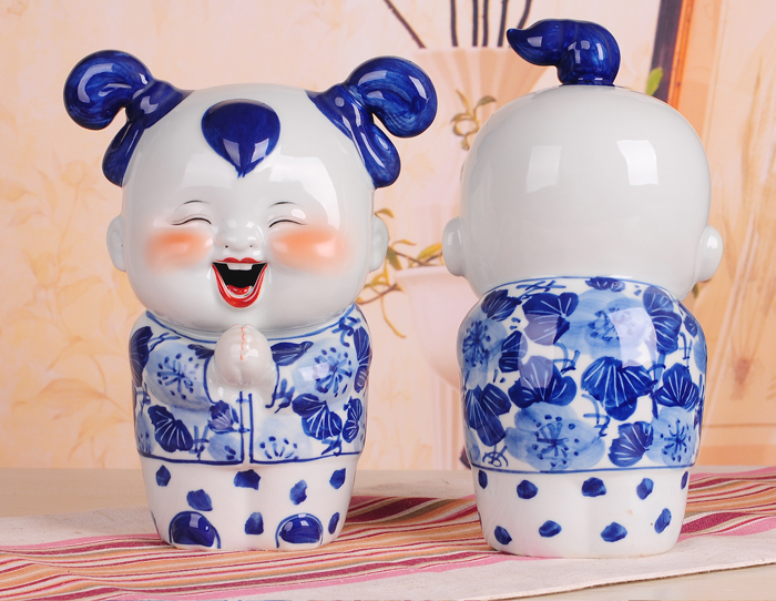 Jingdezhen ceramics blue - and - white porcelain its congratulation doll handicraft furnishing articles household act the role ofing is tasted