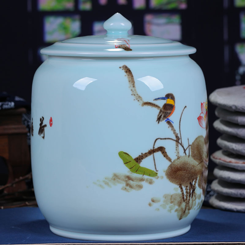 Jingdezhen ceramic hand - made tea cake jar airtight jar large puer tea with restoring ancient ways of household