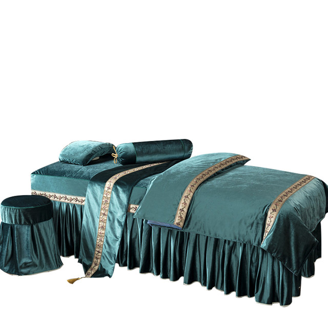 Sinado Beauty Bed Cover Set Four-piece Italian Velvet Embroidered Massage Bed Cover Beauty Salon Special Bed Cover Customized