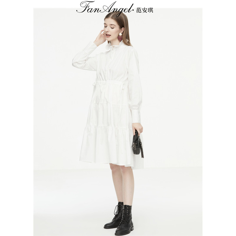 Pregnant Woman Spring Dress White Shirt Foreign Dress Pure Cotton Korean Version Loose pregnant woman Spring sweet and windy windy medium long version