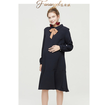 Pregnant women at work professional spring dress Interview large size maternity French dress Spring dress long dress over the knee